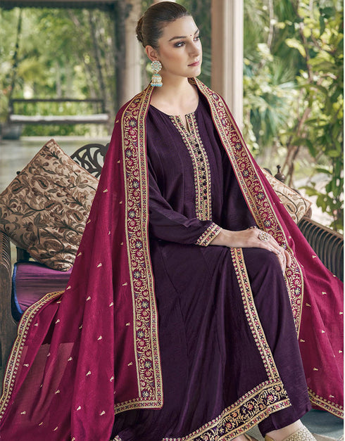 chic purple real premium silk designer party wear heavy salwar suit collection with purple real premium silk rt8849-184464 Close-up View